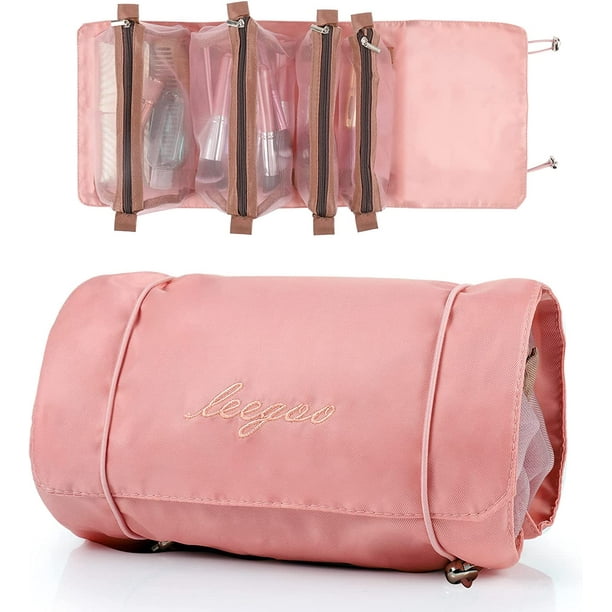 Neceser de viaje colgante, 4 en 1, desmontable, impermeable, plegable, para mujer, ideal para viajes, neceser colgante o neceser de maquillaje, color rosa.