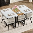thumbnail image 5 of 6-Seater Dining Table Set, Rectangular Faux Marble Table with Wood Grain and 6 Beige Velvet Chairs, Modern Kitchen Furniture for Apartments, 5 of 10