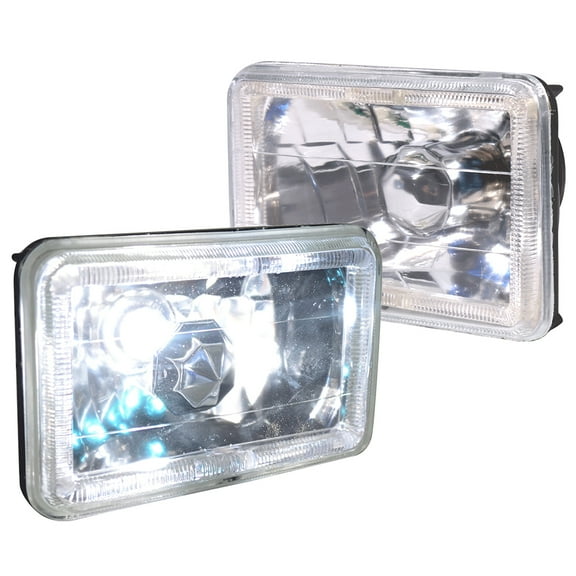 Ikon Motorsports Compatible with 6x4 Inch White Halo H4 Bulb Sealed Beam Square Projector Headlight Headlamp 2PC