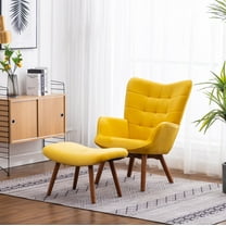 Roundhill Furniture Leiria Velvet Tufted Accent Chair with Ottoman in Yellow