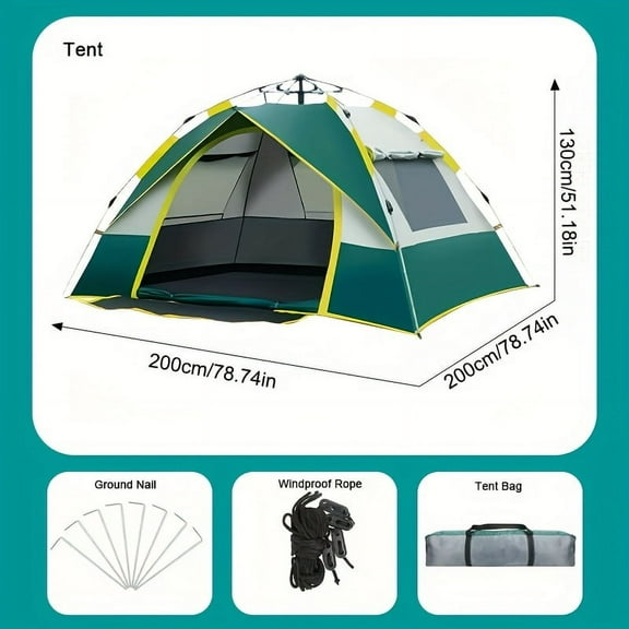 Auto Setup Camping Tent 1-4 Person All-Season, Windproof Lightweight Double Door & Mesh Window Tent for Outdoor Camping Hiking Travel Shelter