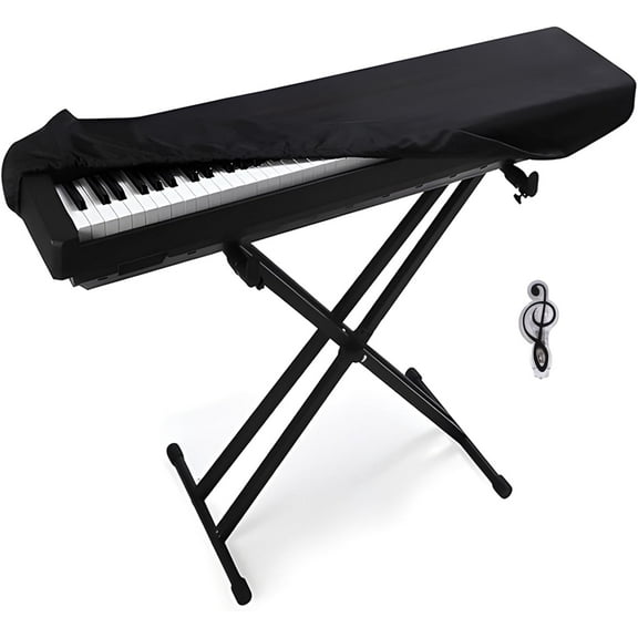Piano Keyboard Dust Cover Adjustable Stretchable Electric/Digital Keyboard Cover with Elastic Cord Lock Waterproof Dustproof Machine Washable Keyboard Protector Cover (61/88 Keys, Black)