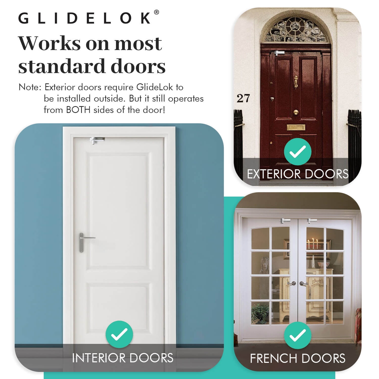 3 Pack – GlideLok Child Safety Door Top Lock | Access Lock from Either Side of The Door | for Interior & Exterior Doors | Metal Child Proof Door Lock (Not Plastic Like Others)