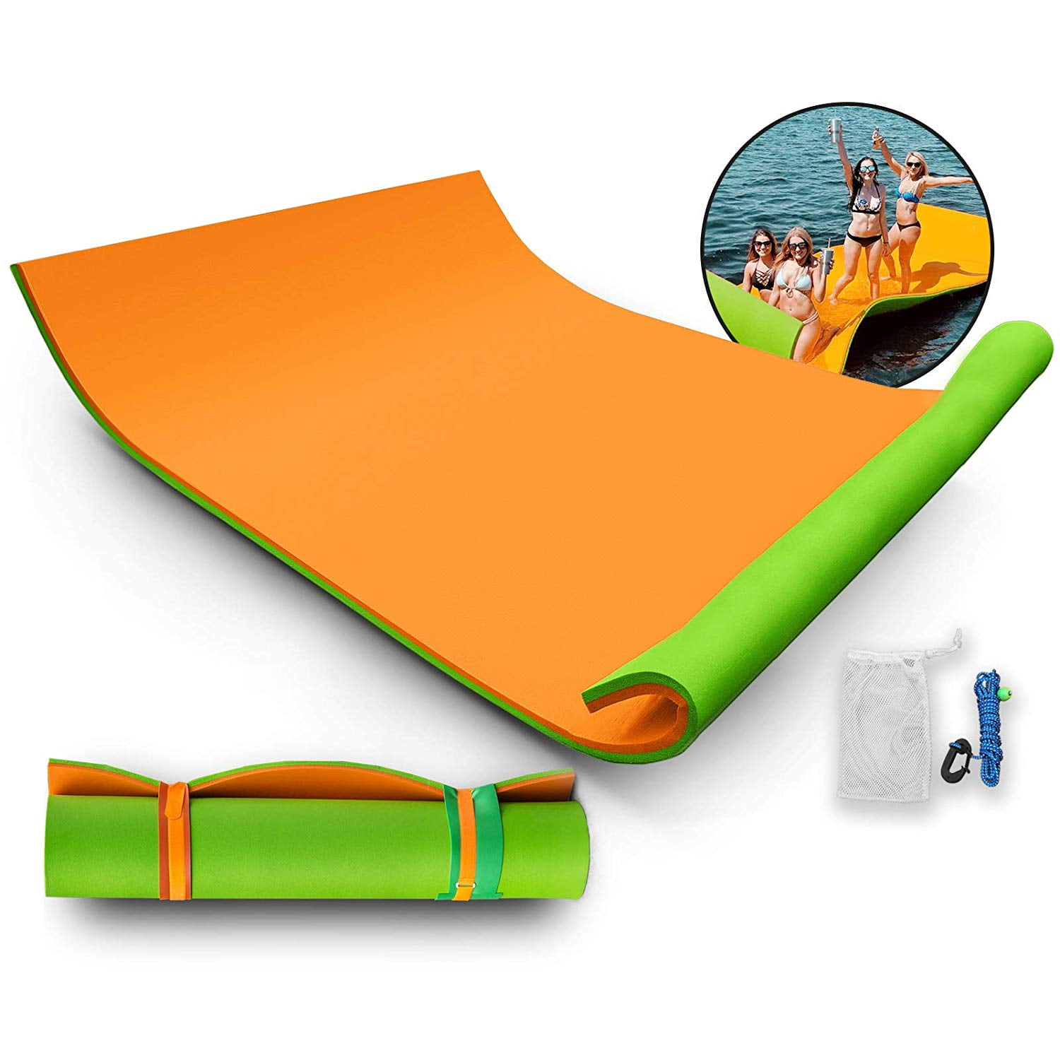 VEVOR 9X3FT Floating Water Mat Series Floating Foam Pad with DIY Head Pillowï¼Orange&Green