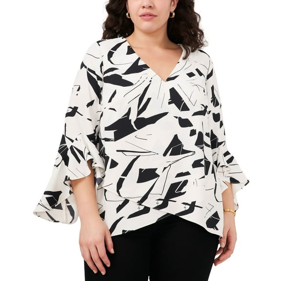 Vince Camuto Plus Size Printed 3/4 Sleeve Tunic New Ivory 1X