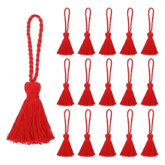 Uxcell 4.33" Mini Tassels 16Pcs Cotton for Earring Jewelry Making Keychain Bookmarks Pendant Home Decor Red 1