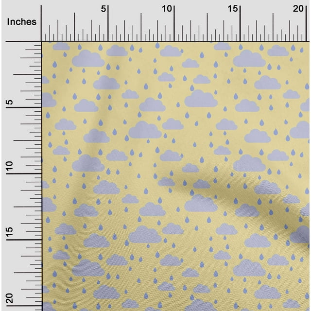 oneOone Georgette Viscose Fabric Raindrop & Clouds Nature Printed Fabric 1 Yard 42 Inch Wide