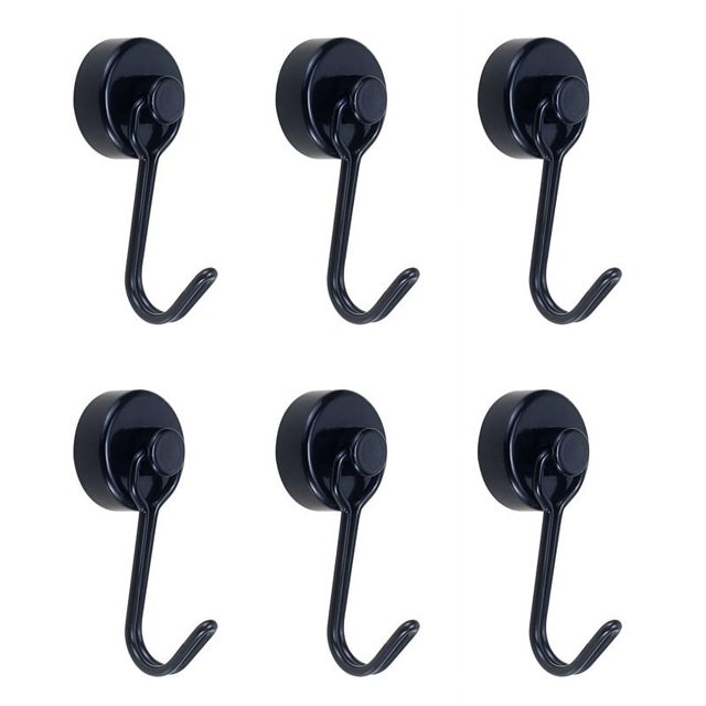 Paquete de 6 ganchos magnéticos Sailing para nevera imán de neodimio fuerte 15 kg negro
