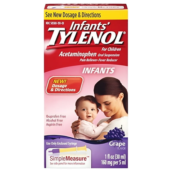 Infants' Tylenol Pain Reliever-Fever Reducer, Oral Suspension, Grape Flavor, 1 oz