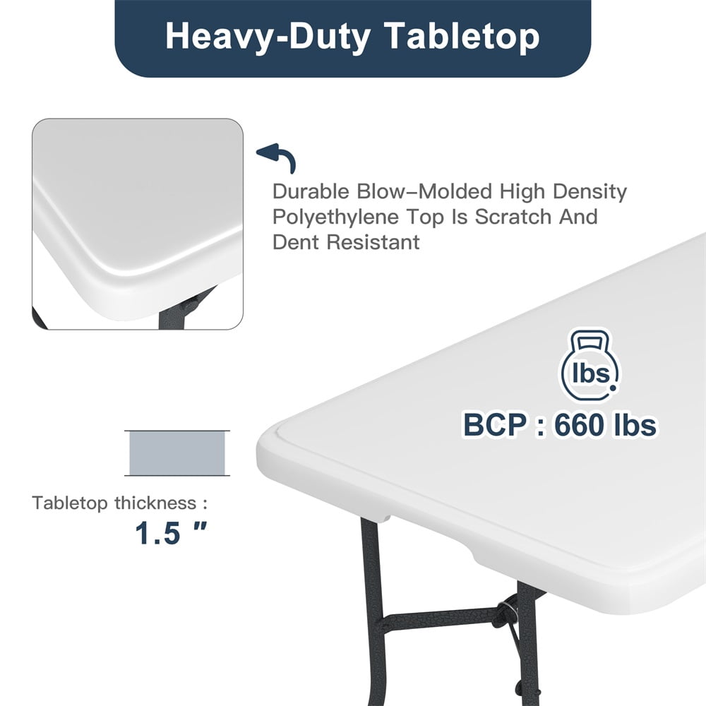 Aimee Lii 6ft Folding Table, Indoor Outdoor Portable Party Table with Tablecloth, Outdoor Furniture for Picnic, Party, Camping, White