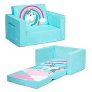 Delta Children Cozee Flip-Out Chair - 2-in-1 Convertible Chair to Lounger for Kids, Blue Unicorn