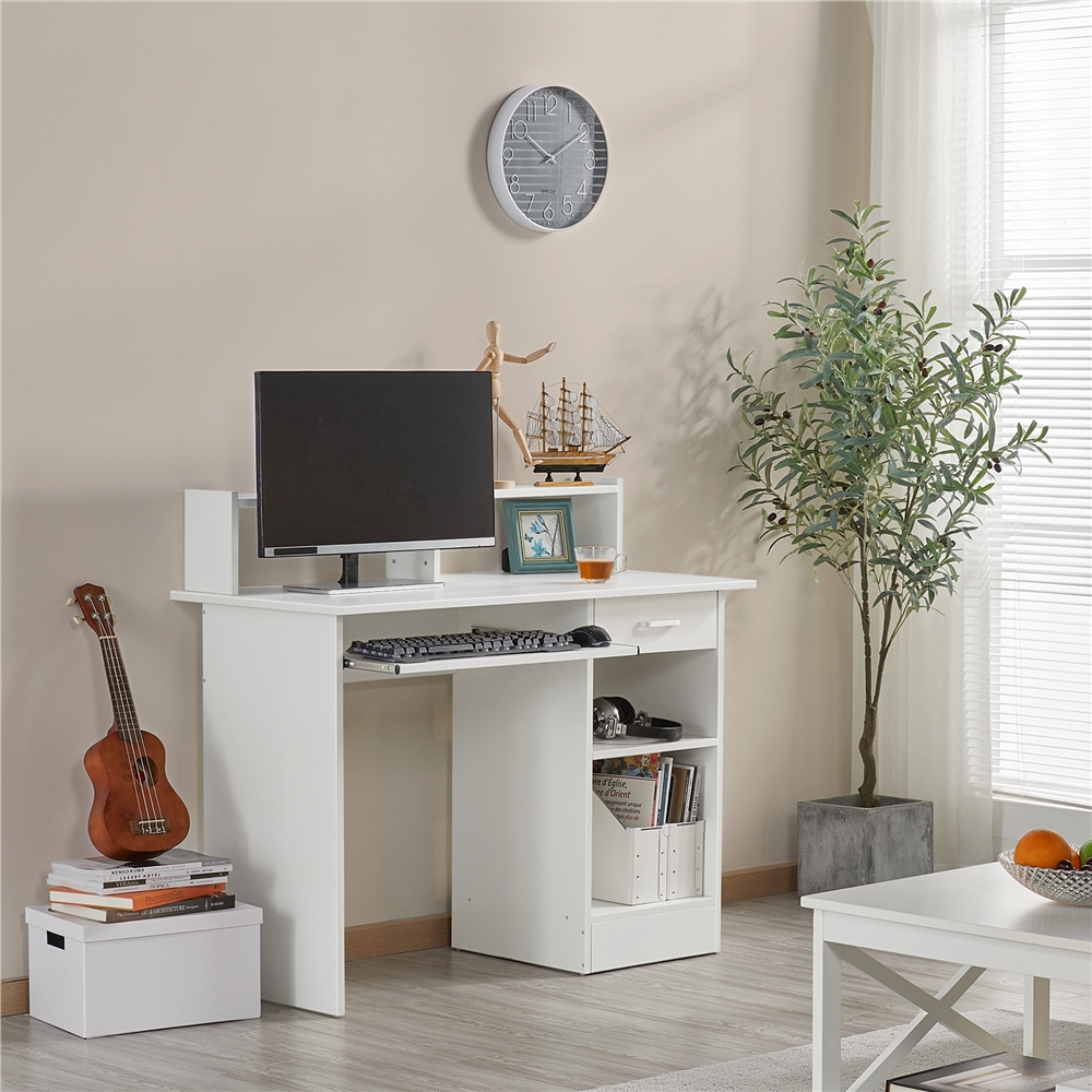 Smile Mart Wooden Home Office Computer Desk with Drawers and Keyboard Tray, White - image 4 of 8