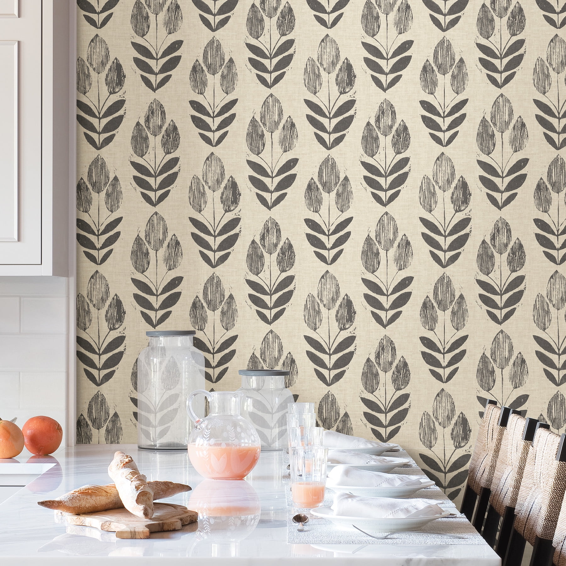NuWallpaper Folk Tulip Vinyl Peel And Stick Wallpaper, 216-in by 20.5-in, 30.75 sq. ft.