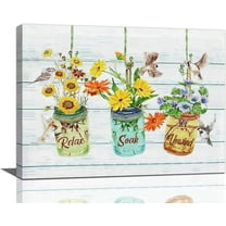 Bathroom Decor Wall Art Rustic Floral Pictures Wall Decor Botanical Flower Relax Soak Unwind Bathroom Sign Canvas Prints Painting Modern Home Framed Artwork for Living Room Bedroom 16"x12"