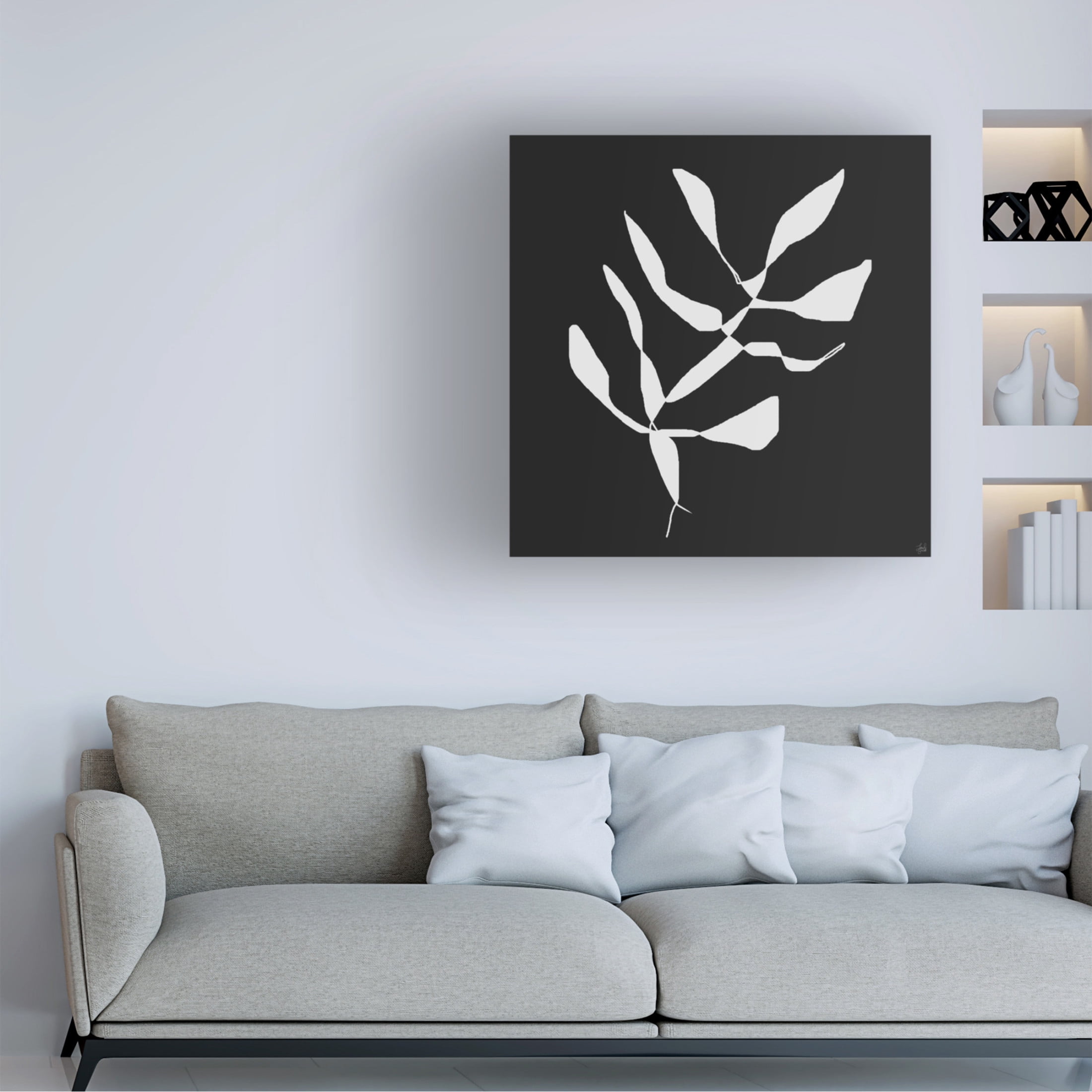 Canvas Wall Art - Line and Brush 'White To Plant 4' Wall Art for Living Room, Bedroom, or Office Décor by Trademark Fine Art - 18 x 18 Inches