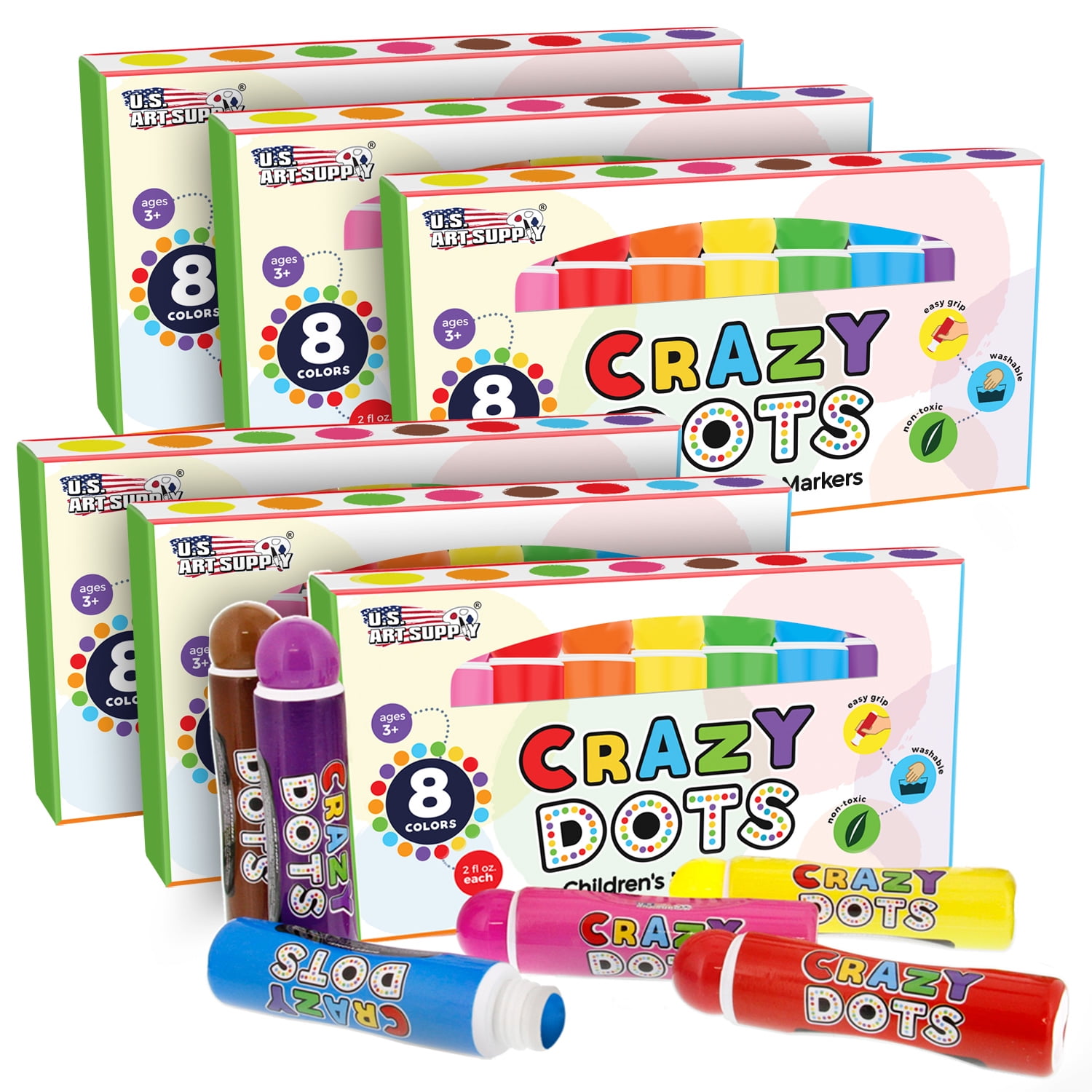 Classroom Pack 6 Boxes of 8 Color Crazy Dots Markers Children's
