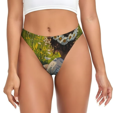 Adobk Girl In Field Of Daisies Print Seamless Women Underwear Thongs No Show Ladies Thong No Line Breathable Comfortable Panties Undies for Women-4X-Large