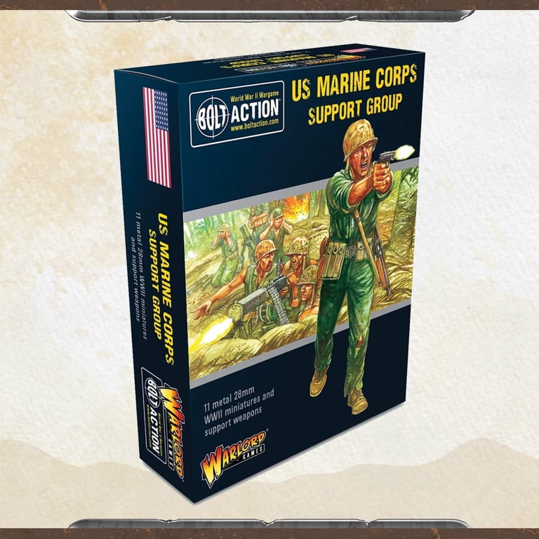 Warlord Games US Army Support Group - Bolt Action 28mm Scale WW2 Metal Miniatures, Includes HQ, Machine Gun Team & Mortar Team (10 Unpainted Figures)