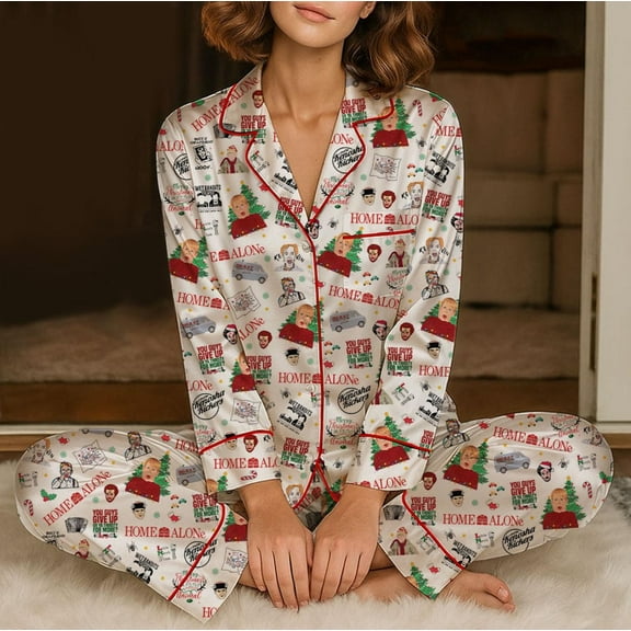 Home Christmas Alone Pajamas, Retro Christmas Pajamas,Christmas Movie Shirt,Home Security Alone Pajamas