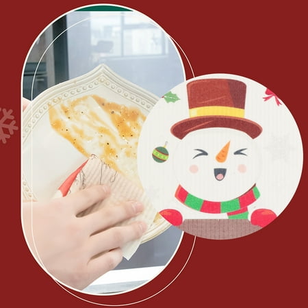 

Christmas Themed Reusable Kitchen Cleaning Napkins Eco-friendly Wood Pulp Cotton Wet Dry Rags Lint-free Cleaning Cloth