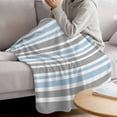 thumbnail image 3 of Blue Grey Striped Blanket Soft Cozy Warm Throw Blanket for Couch, Plush Fuzzy Flannel Fleece Blankets for Sofa, Horizontal Lines Simple Minimalist Bed Blankets Lightweight Gifts for Women, 50"x80", 3 of 9