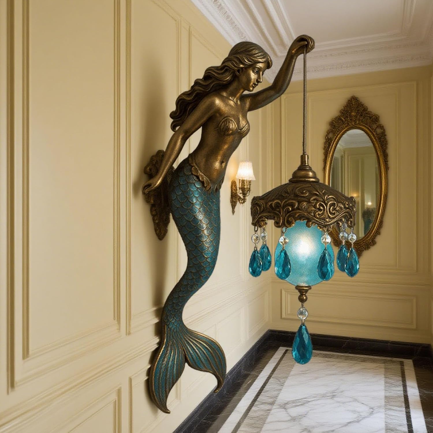 Mermaid Wall Lamp, 8/12 Inch Vintage Base Design Night Light, Vintage Ocean-Themed Night Light, Vintage Style Bedroom Hotel Restaurant Decorative Wall, for Bedroom, Living Room, Bathroom