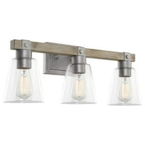 Kira Home Asher 23" 3-Light Farmhouse Vanity / Bathroom Light   Conic Glass Shades, Bleached Oak   Galvanized Steel