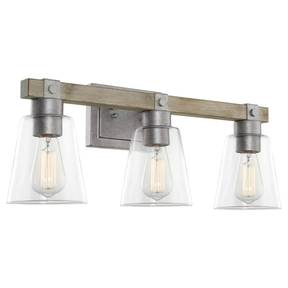 Kira Home Asher 23" 3-Light Farmhouse Vanity / Bathroom Light   Conic Glass Shades, Bleached Oak   Galvanized Steel