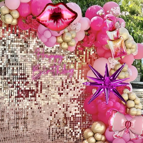 AYUQI Hot Pink Balloon Garland Arch Kit, Bow Starburst Lip Lipstick Foil Balloons, Rose Red Pink Balloons for Girls Birthday Princess Theme Bridal Shower Baby Shower Party Decorations