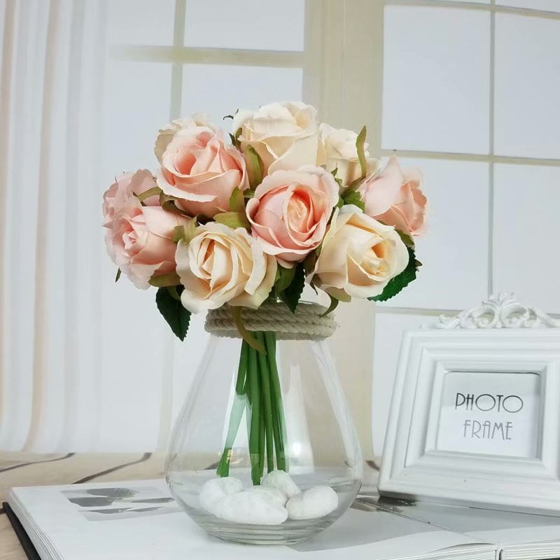 12HEADS Artificial Rose Silk Flowers Flower Floral Fake Valentines Wedding Home
