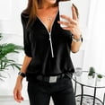thumbnail image 2 of QLEICOM Womens V Neck Zip Front Long Sleeve Casual Topss Plus Size Flowy Business Work Tunic Tops Shirts Blouse Black M, US Size:6, 2 of 3