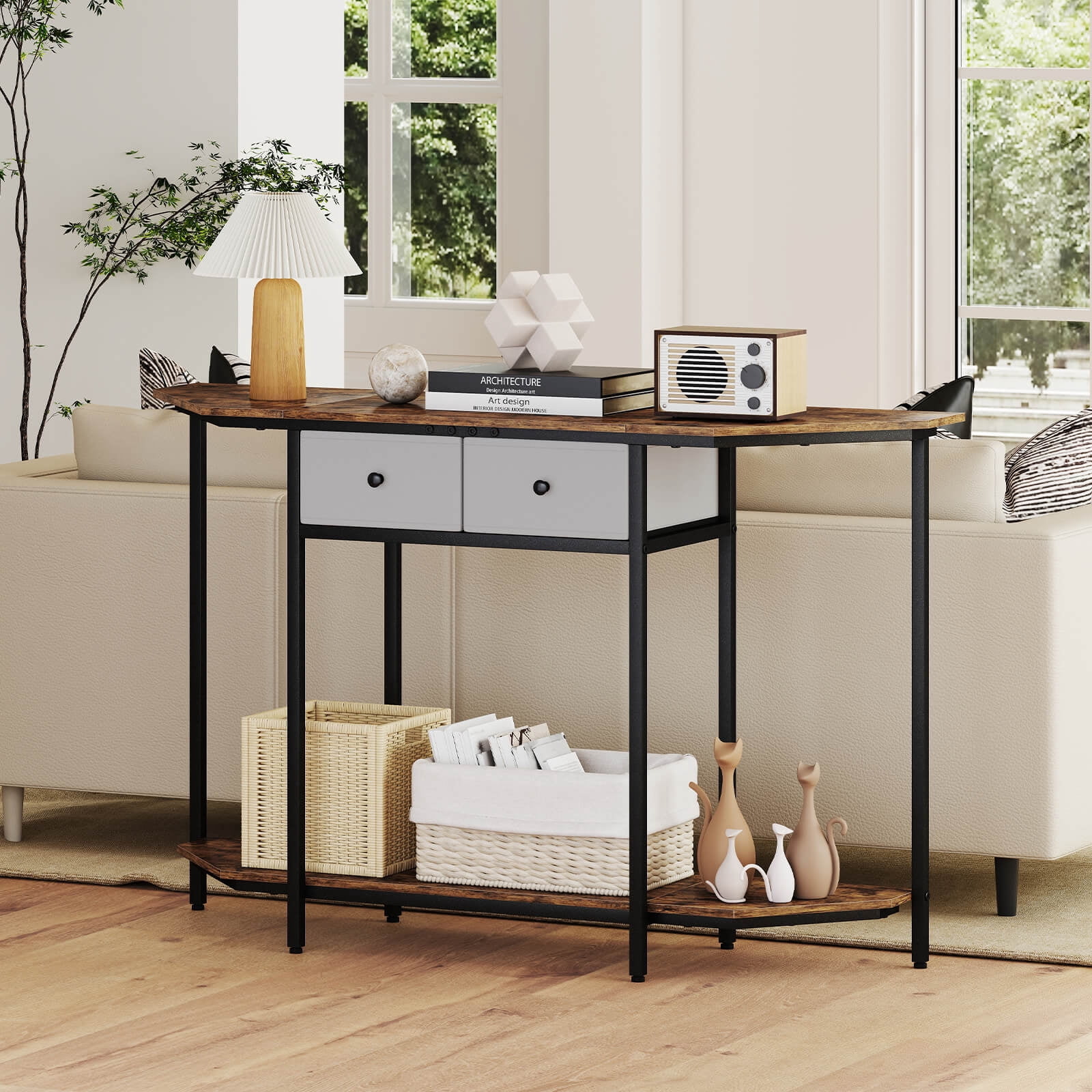 Costway 51" Console Table with 2 Drawers Open Storage Shelf 2-Tier Entryway Table