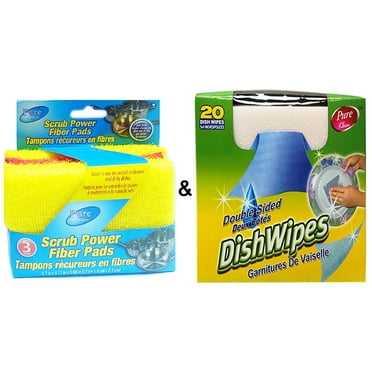 Scrub Power Fiber Pads by Pure Kleen & Dish Wipes Double Sided 20 Wipes by Pure Kleen