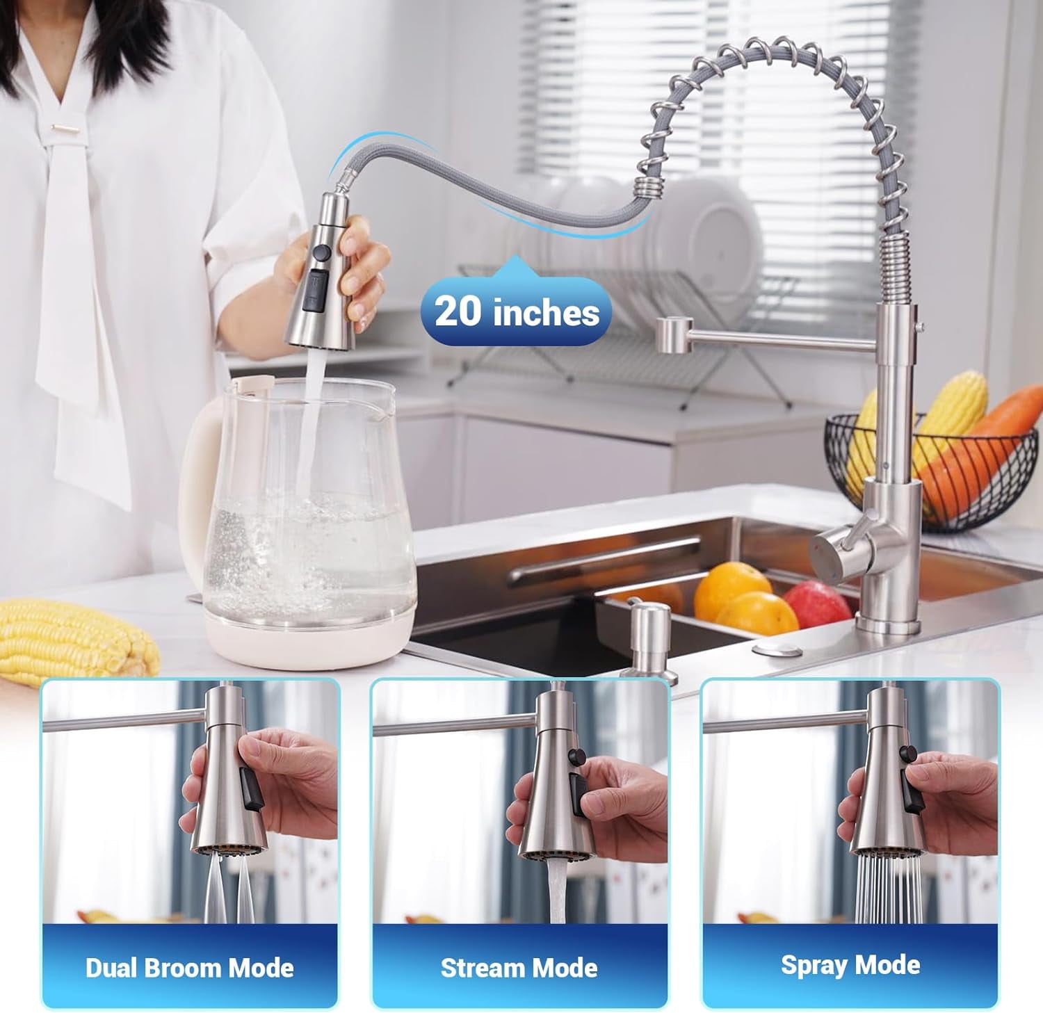 Touchless Kitchen Sink Faucet with Pull Down Sprayer and Soap Dispenser, Stainless Steel Motion Sensor Touch Faucet for Kitchen Sink Smart Hands-Free Single Handle, Brushed Nickel