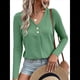 thumbnail image 2 of Camisetas de Verano con Cuello en V para Mujer, Estilo Informal, Tipo Túnica con Botones y Cuello Henley Verde M, 2 of 7