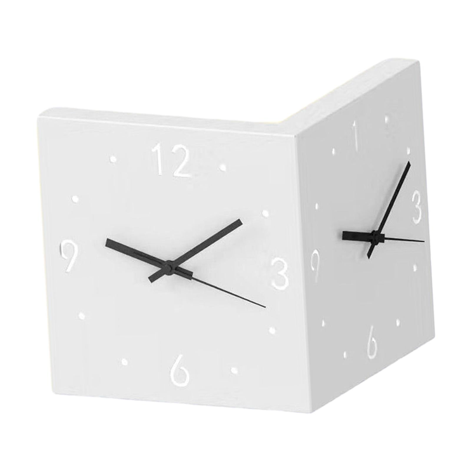 Double Sided Wall Clock, Corner Clock Night Light, Decorative Clocks, Nordic Wall Hanging Clocks with Light for Living Room Wall Decoration White