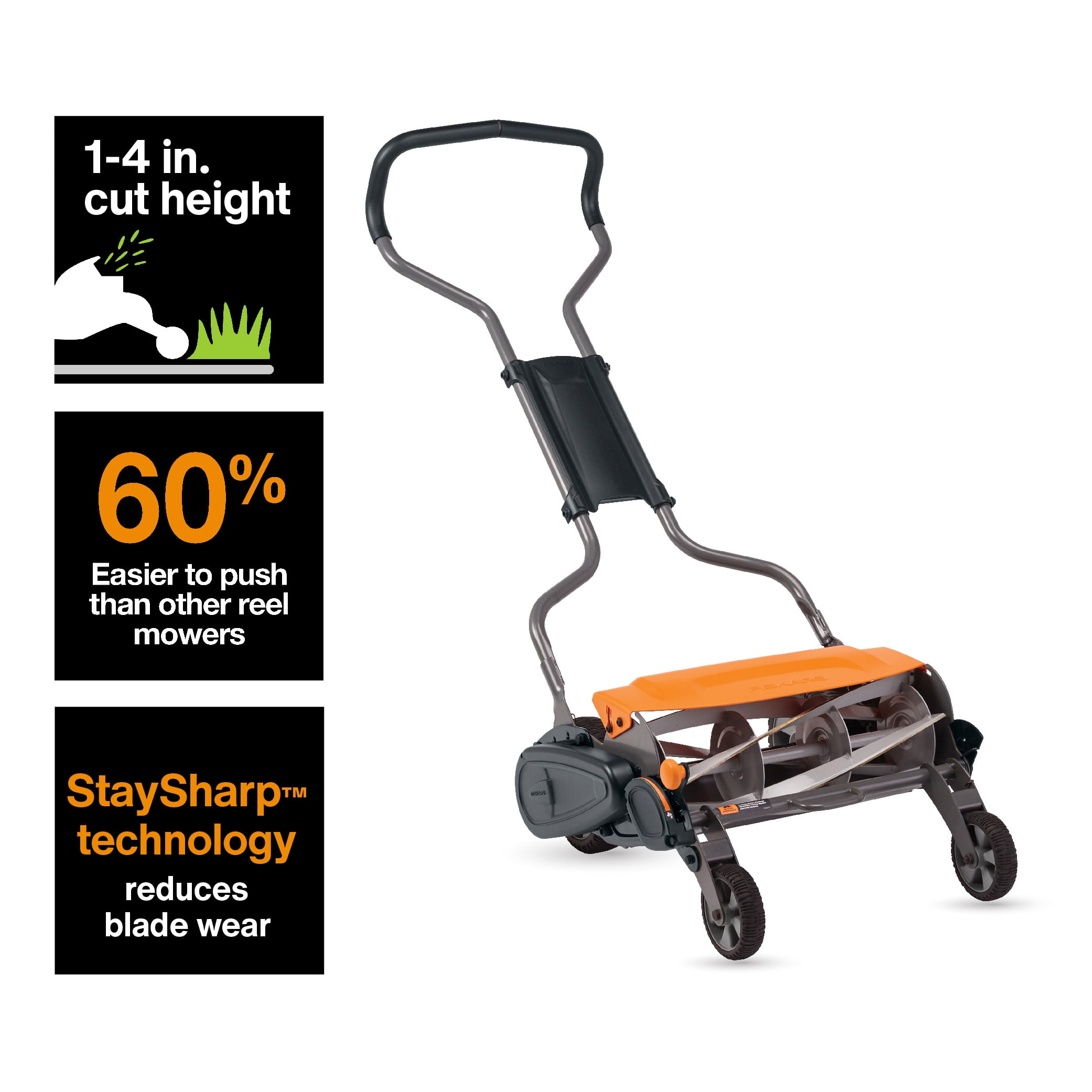 Free Shipping Fiskars StaySharp Reel Mower Manual Push Lawn Mower with 5 Steel Blades 17 inch Cutting Width Walmart