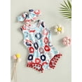 thumbnail image 3 of Arvbitana 4th of July Baby Girl Clothes Flag Print Romper Tassel Bodysuit Jumpsuit Sleeveless with Headband 2Pcs 0M 3M 6M 12M 18M, 3 of 9