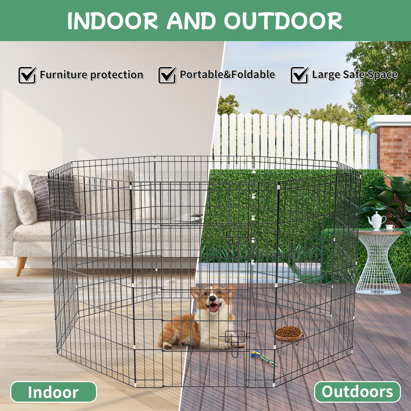 ZephyPaws Foldable 8-Panel Dog Playpen for Indoor Outdoor, 36" Pet Fence with Door, Rustproof & Expandable Puppy Pen for Small/Medium/Large Dogs, Rabbits, Ducks - Quick Assembly for Yard, RV, Travel