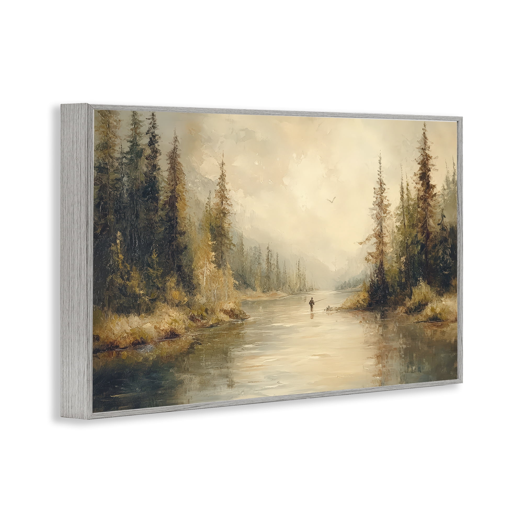 Stupell Industries Fly Fisher at Misty River Gray Framed Giclee Art, design by Petal Prints Design