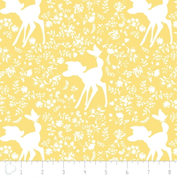 Disney Bambi Silhouette in Yellow 100% Cotton Fabric Sold by the Yard