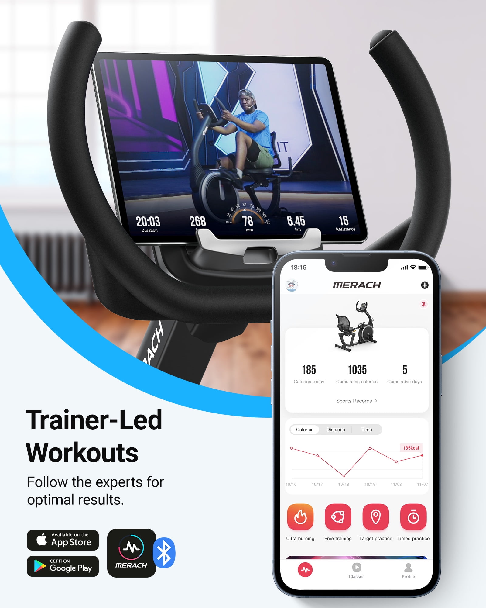 MERACH Exercise Bike, Recumbent Bike for Home Seniors Adults with Smart Bluetooth and Exclusive App, LCD, Heart Rate Handle