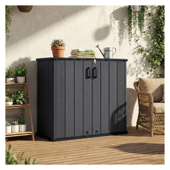 Outdoor Storage Shed 23.5 Cu.ft Lockable PP HDPE Garden Tool Cabinet - Black