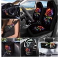 thumbnail image 2 of Yuyamidu Colorful Rose Car Seat Covers Front Back Seat Cover Set with Car Steering Wheel Cover Safe Belt Pads Coasters Garbage Can Rear View Mirror Cover Keychain Air Vent Storage Bag 15 PCS, 2 of 7