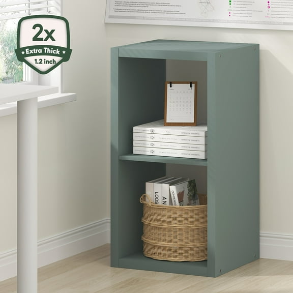 Furinno CUBICLE 2-Cube Thick Frame Reversible Open Back Bookcase Sage Green