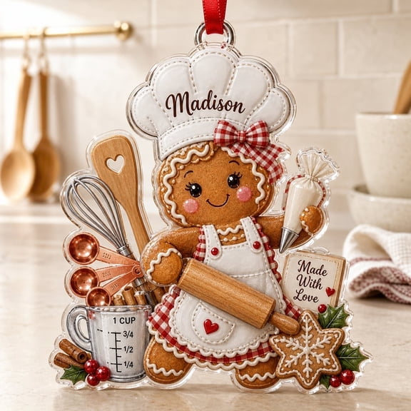 Ornament Personalized Gingerbread Baker Acrylic Hanging Christmas Decor