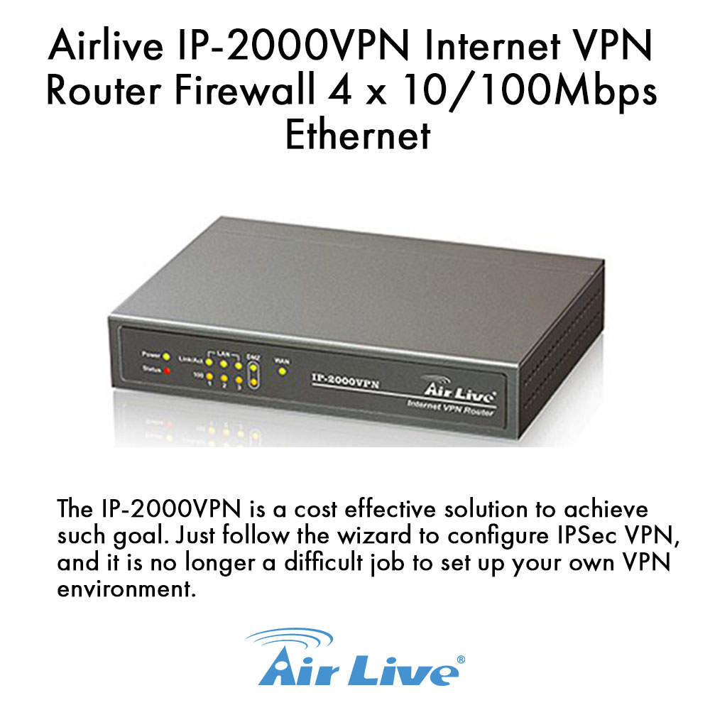 Airlive IP-2000VPN Internet VPN Router PPTP VPN Server, IPSec VPN Server - image 1 of 2