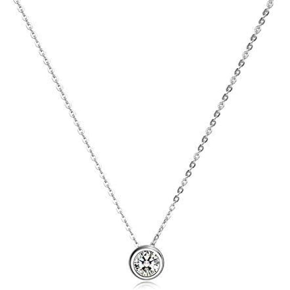 925 Sterling Silver Solitaire Cubic Zirconia CZ Pendant Necklace for Women (April Birthstones)