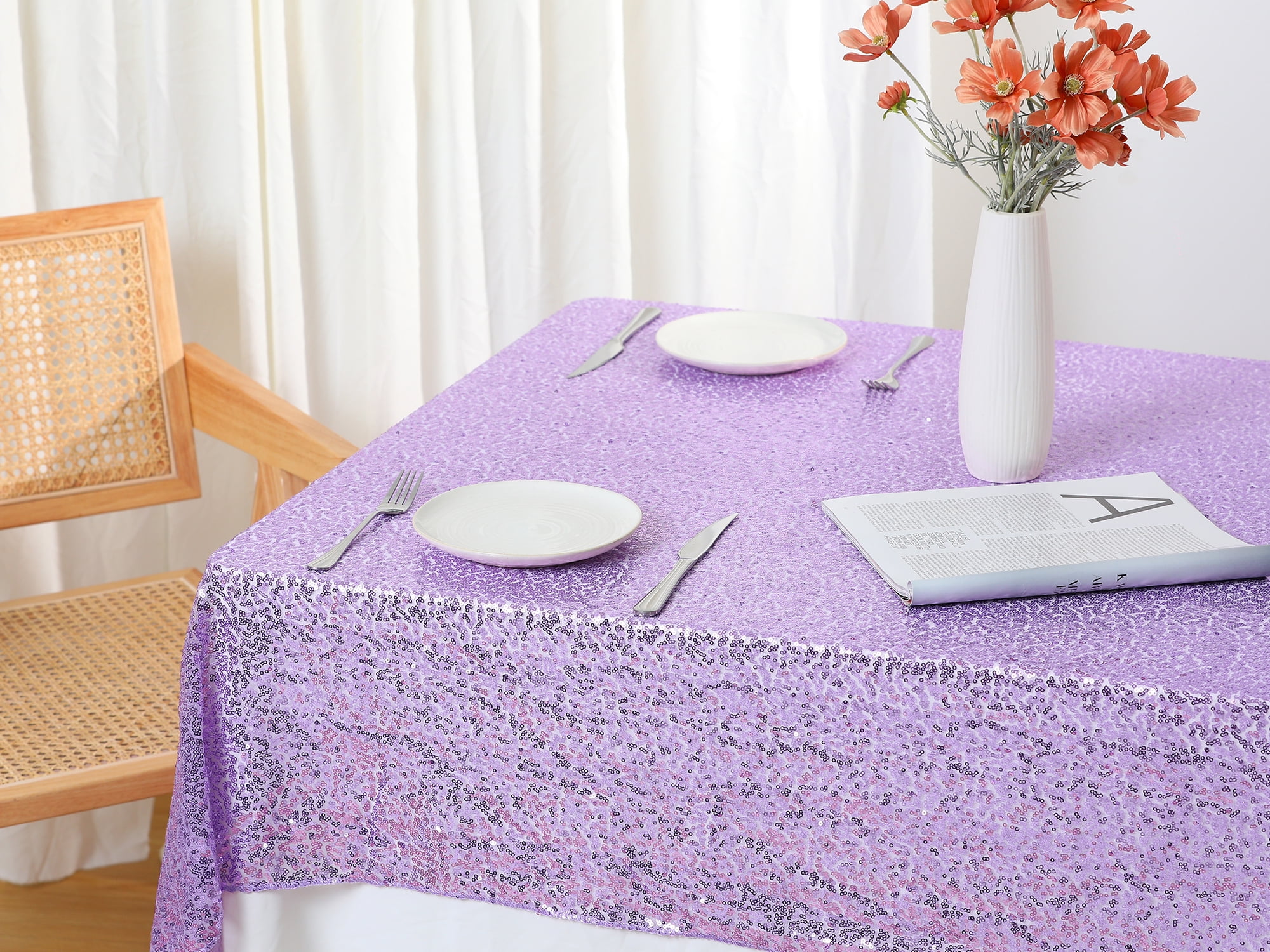 Unique Bargains Sequin Table Covers for Dining Room Parties or Dances Tablecloths Light Purple 47"x83"