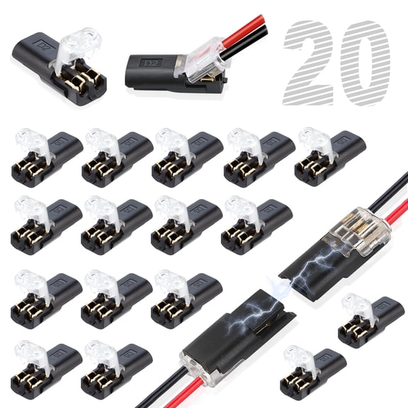 20/50 Pcs Double Wire Plug In Connector, Led Light Strip Low Voltage Connectors 2 Pin With Locking Buckle Quick Connect, No Wire Stripping Cutting